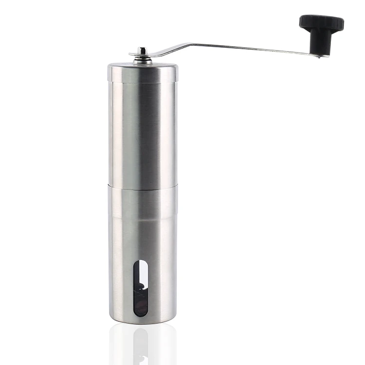 Low moq stainless steel hand coffee grinder, Made in china wholesale custom color round manual coffee mill