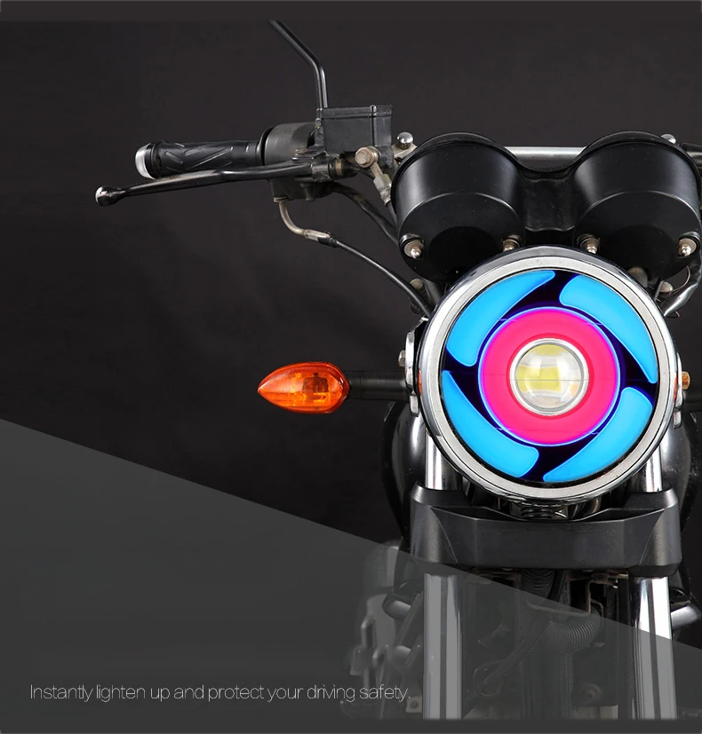 12V-80V Universal Monster Angel Eye Motorcycle Scooter Modified Head Lamp Circle Strobe Flash Design LED Motorbike Flasher Light