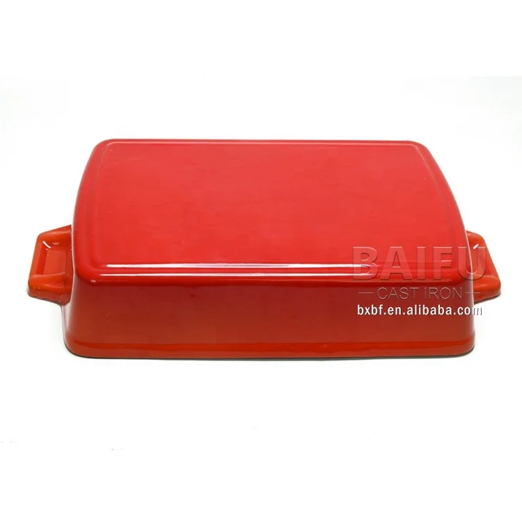 Amazon Hot Sale Enameled Cast Iron Roasting Lasagna Pan Rectangular Roaster Baking Tray