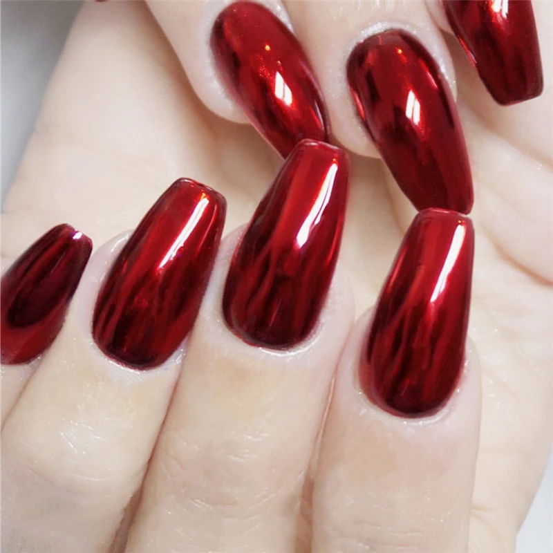 Red Metal Style nails Oval Long Luxury Ladies False Nails Quality Manicure Designed Tips