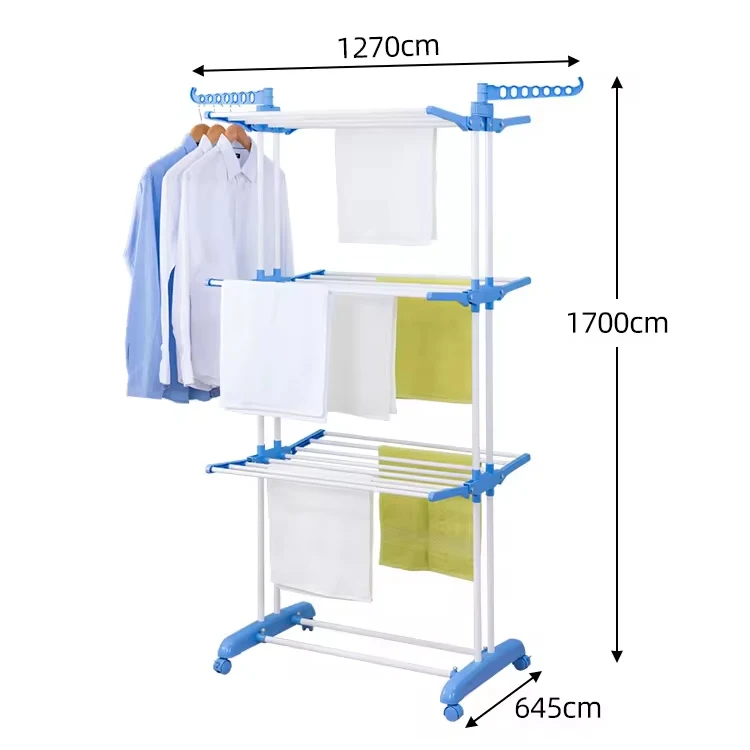 Heavy-Duty Portable PVC and Aluminium Clothing Organizer Modern Standing Foldable Dry Rack with Wheels for Laundry Use