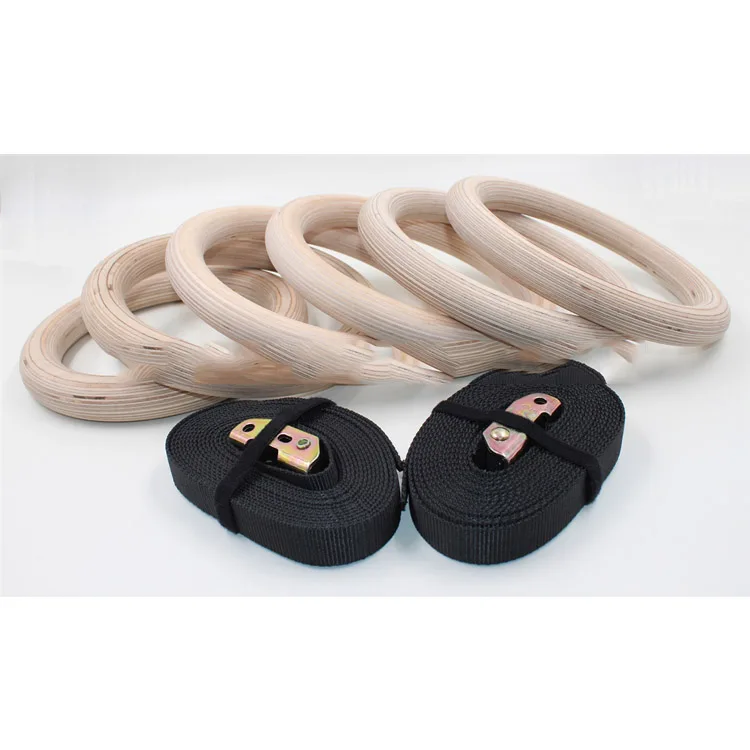 Fitness Wooden Gym wood Rings With Nylon Straps gymnastic rings