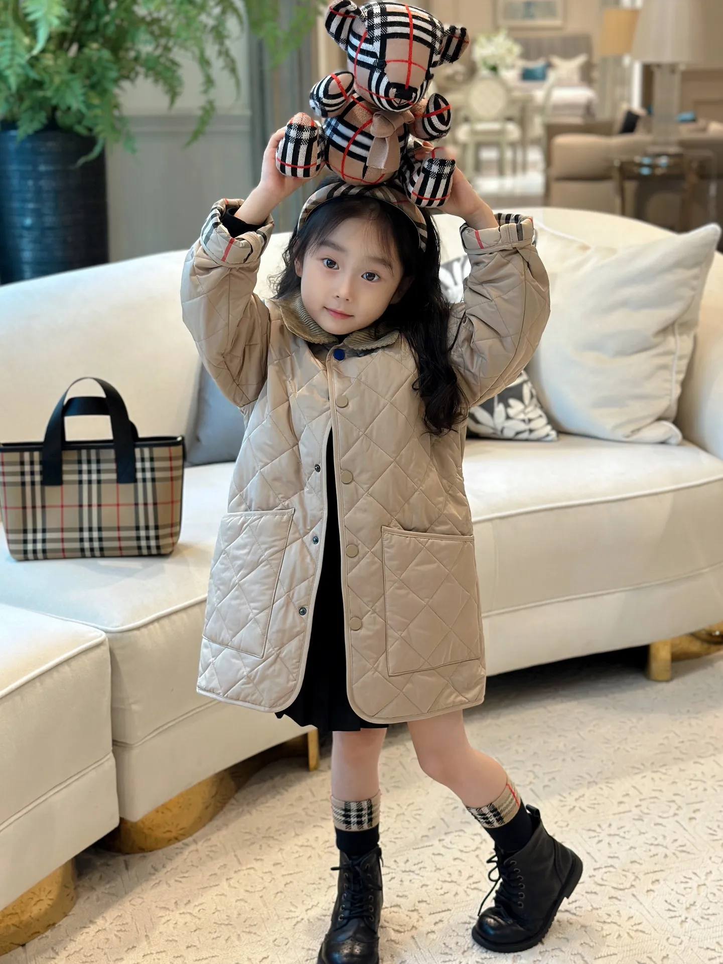 RUNTEN 2024 Design Autumn Winter Clothes New Cotton kids Coat Thickened Rhombic Plaid Two-sided boys and girls Coat