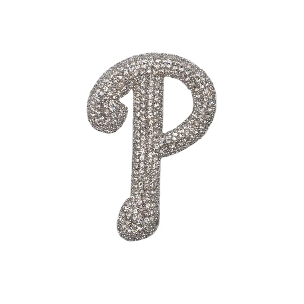  Free sample 3D crystal stone Chenille letter pearl iron on patches for