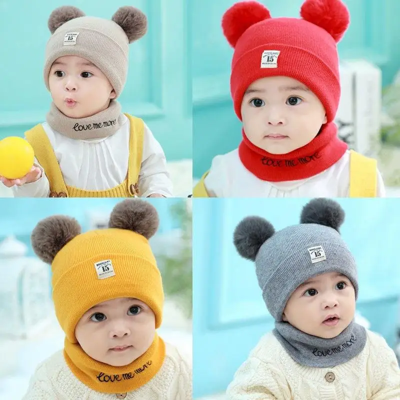 Winter Children Warm Baby Knitted Hats With Pom Pom Kids Knit Beanie Hats Winter For Kids Boys Girls Children Warm Beanie Cap