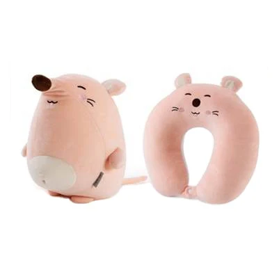 Deformable Soft Boa Cover U Shape Throw Pillow Travel 2 In 1 Car Neck Massage Pillow With Polyester Bits Filling