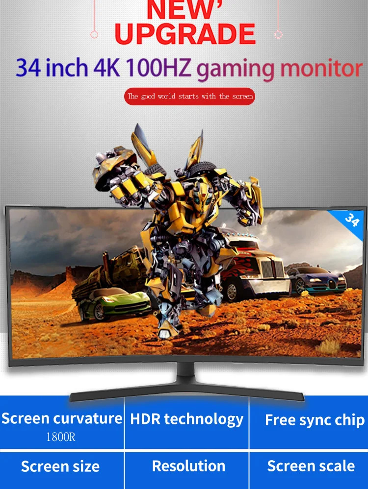 Приложений игровым полем 34 дюймов 1800R компьютера 4k изогнутый игровой монитор