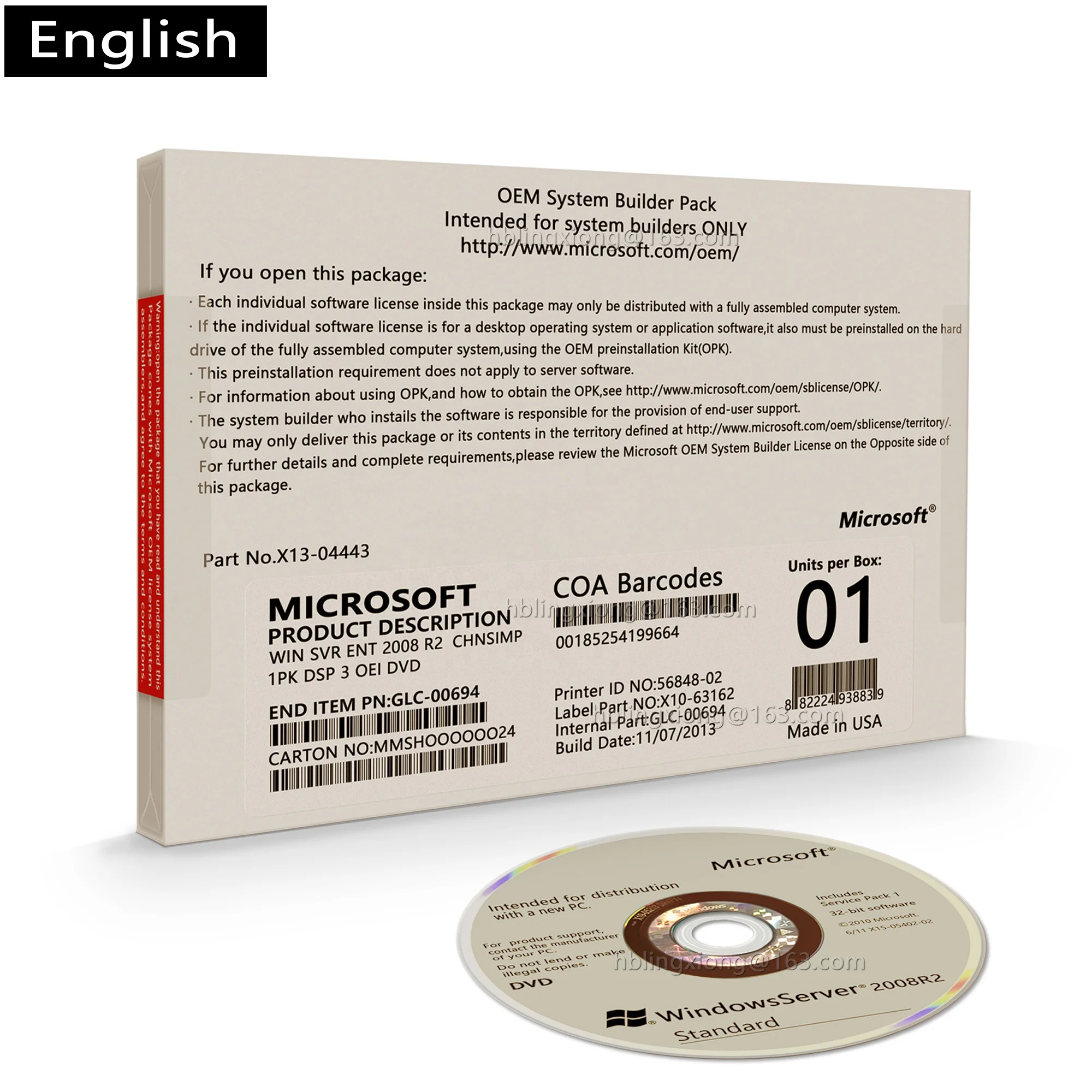 Оригинальный оригинальный Windows сервер 2008 R2 Стандартный OEM ключ 5cal OEM полный пакет с DVD в Серверном операционном программном обеспечении