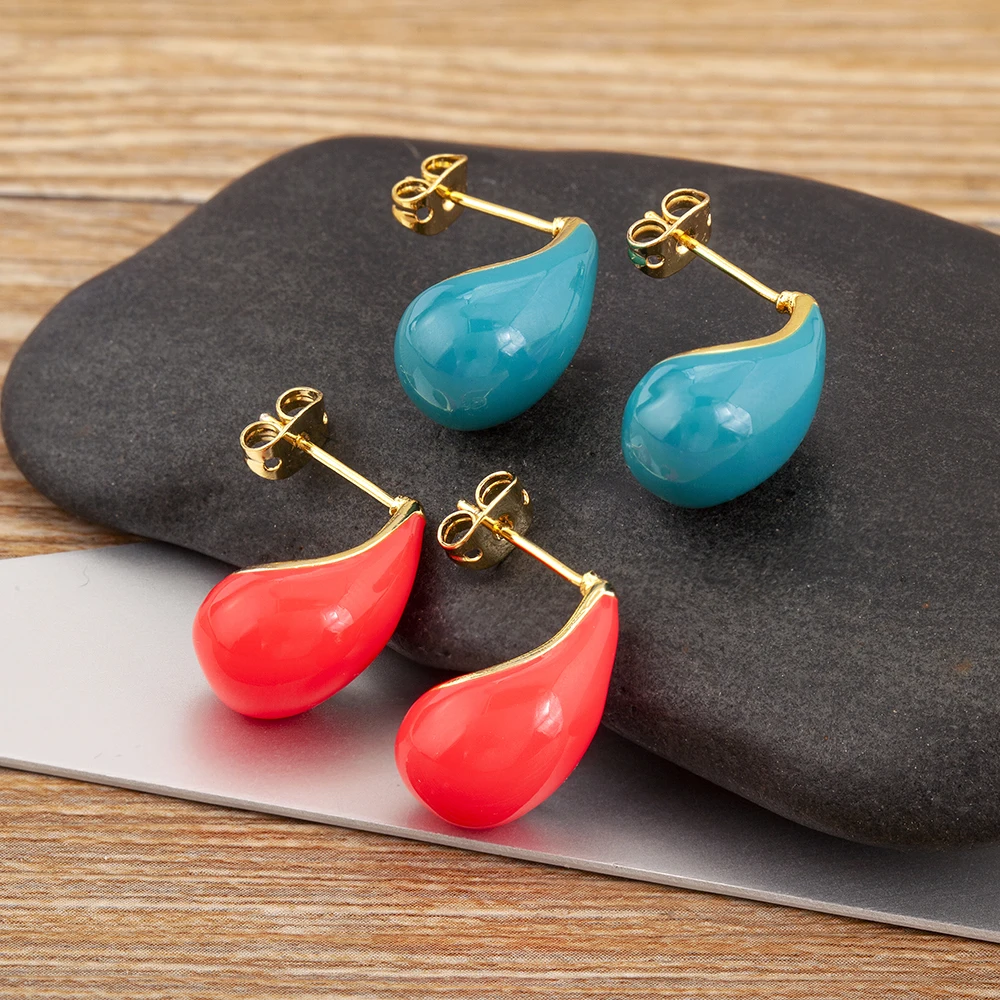 QIKU Vintage Waterdrop Stud Earrings Punk Design 5 Colors Oil Droplet Women Fashion Jewelry Accessories Wholesale Dropshipping
