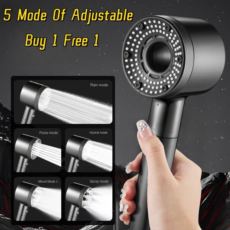 One-touch Stop Water-saving 5 Modes Adjustable Boost Filter Shower Head High-pressure Portable Rainfall Filtered Showerhead