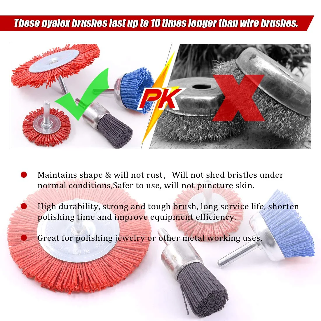 DELUN  Nylon Filament Abrasive Wire Brush Wheel & Cup Brush Set with 1/4 Inch Hex Shank Nylon Drill Brush Set for Remove