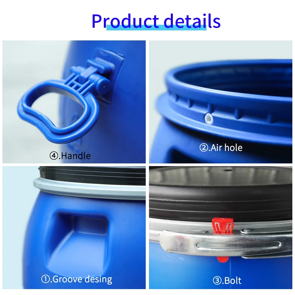  Синий пластиковый барабан HDPE 50 л с железным кольцом для химических