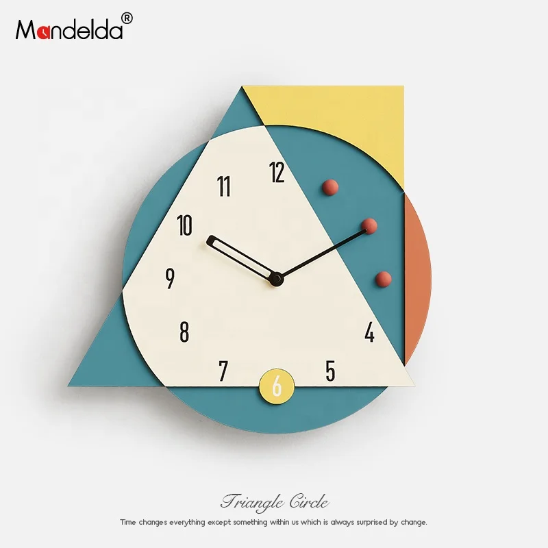 WOZOOM DIY Triangle Circle Art Wall Clock Living Room Bedroom Decor MDF Kids Wall Watches Clocks With Aluminium Hands For Sales