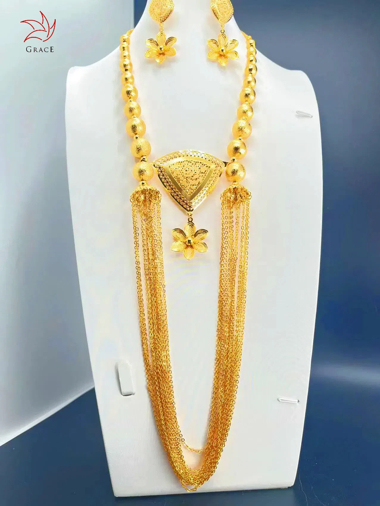 2024 New Round Bead Tassels Necklace Set Arabic Jewelry Dubai gold jewelry necklaces Wholesales Accessories For Women