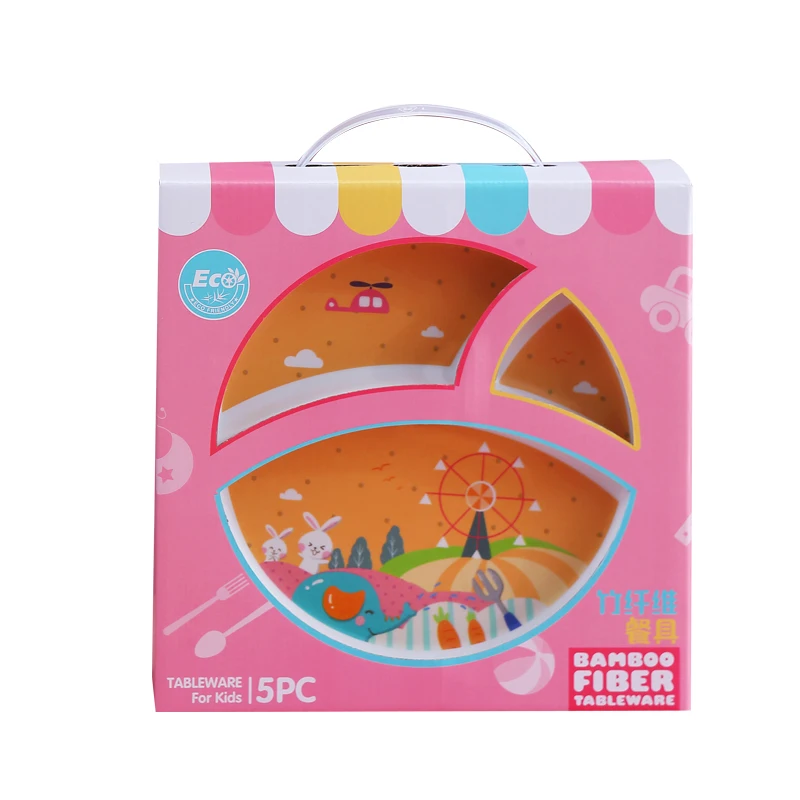 Baby Bowl Tableware Bamboo Fiber Children Kids Cutlery Sets Dinner Bamboo Fiber Baby Feeding Set