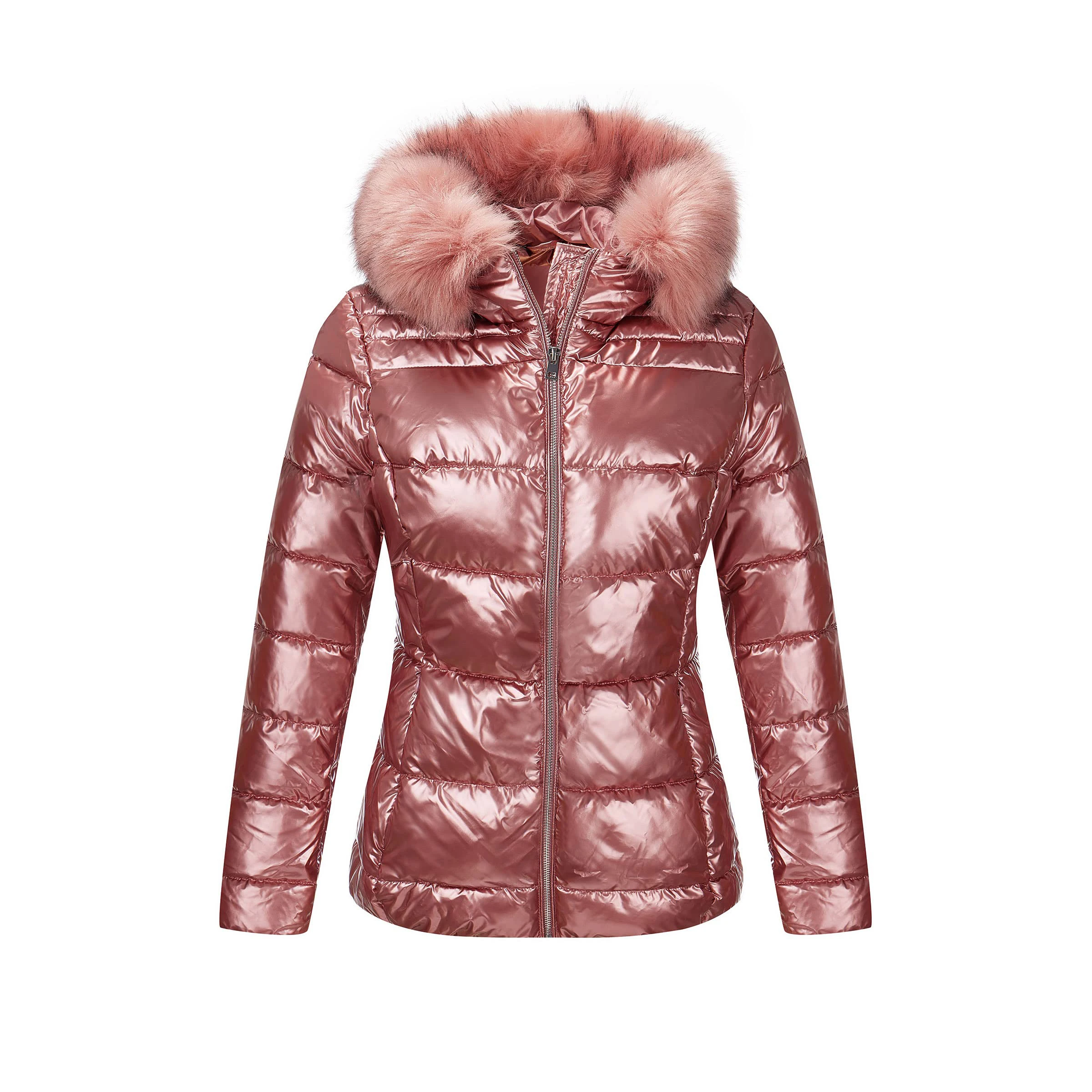 Womens Lightweight Puffer Jacket, Winter Coats for Women Warm Quilted Bubble Padded Hood Coat with Faux Fur Collar