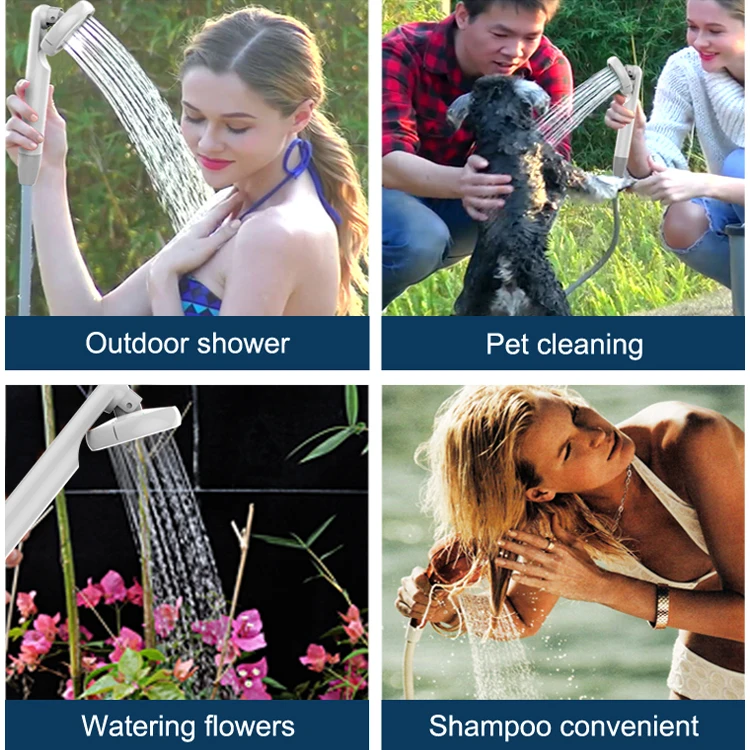 Outdoor Portable Shower Hiking Camping Shower Pump Rechargeable Handheld Electric Dog Cleaning Pet Shower Sprayer Attachment