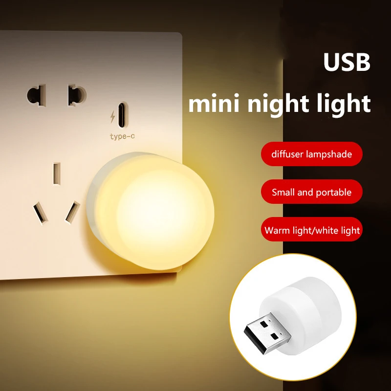 Hot Sale LED Eye Protection Reading Light USB Plug Lamp Mobile Power Charging Small Book Lamp Small Round Light Night Light