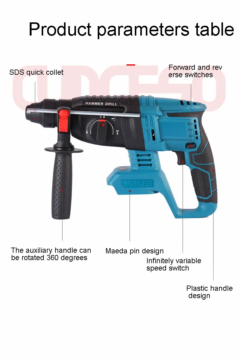 Wholesale custom cordless lithium ion brushless rotary hammer drill, hammer drill