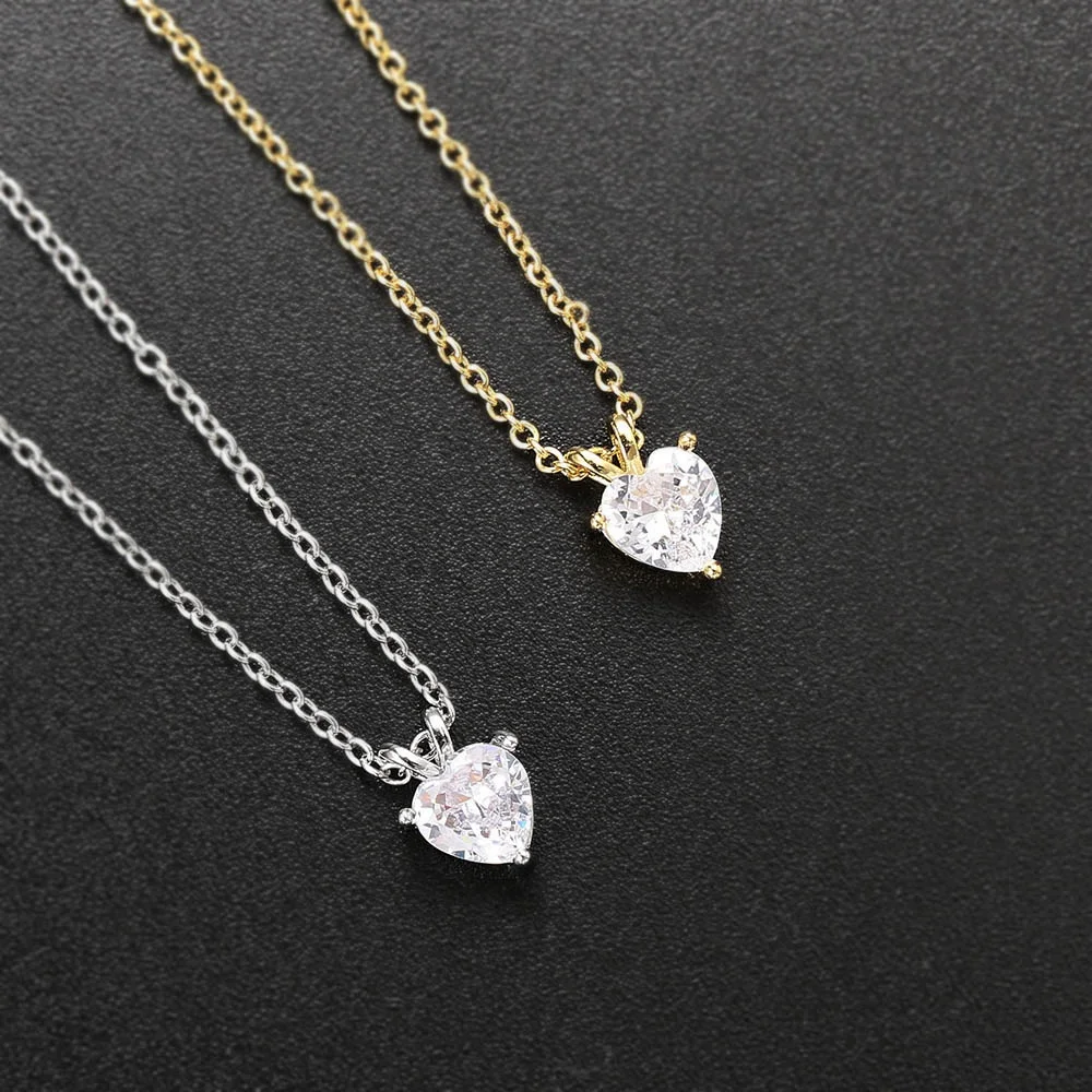 N476 Dainty High Quality Womens Accessories 14K Gold Plated Heart Shape Zircon CZ Diamond Necklace