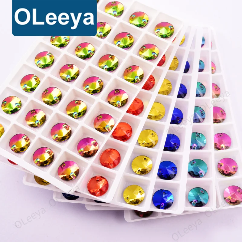 Oleeya Wholesale Rivoli Olive Flatback Glass Sew on Rhinestone 3A Sewing Crystals to Fabric Rhinestones for  Clothing DIY