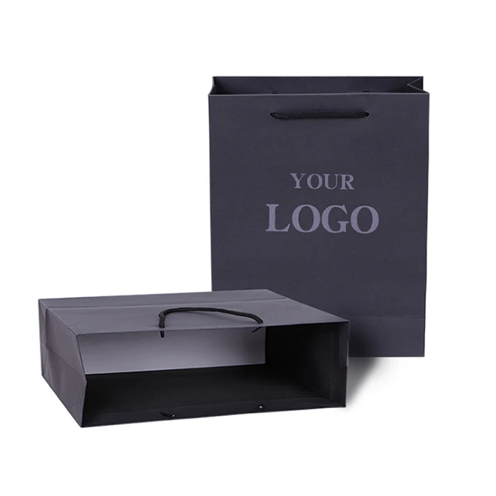 Custom Printed Luxury Black LOGO Coated Paper Gift Jewelry Boutique Craft Shopping Paper Bag With Ribbon Handle