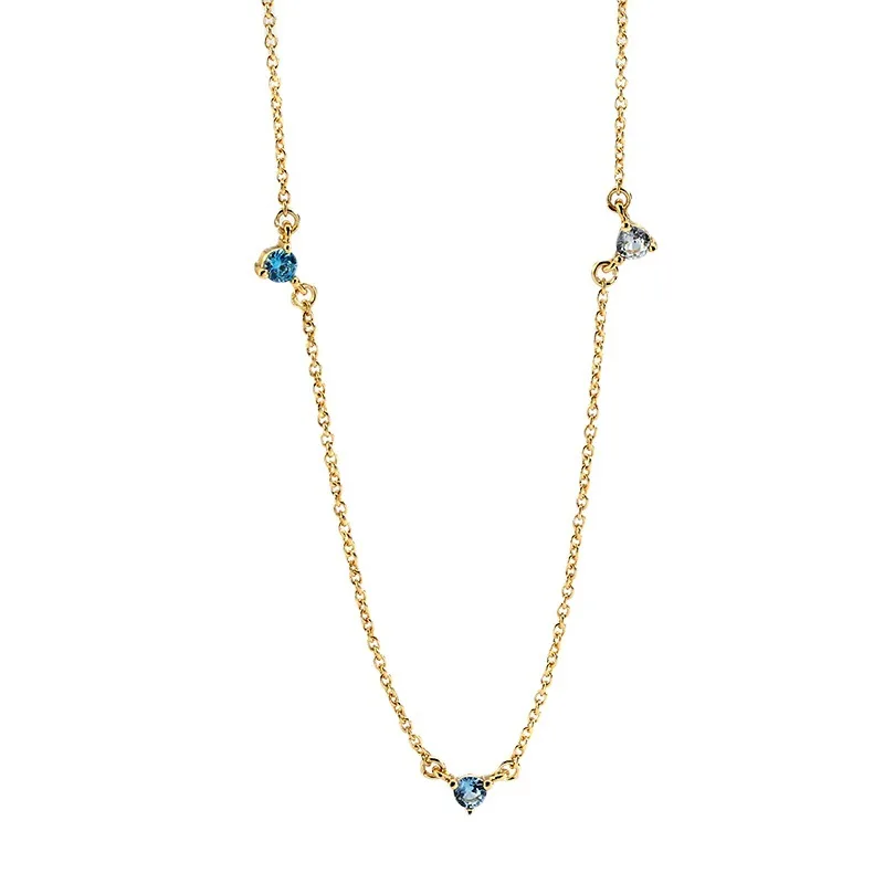 Modern Jewelry 14K Gold Plated Brass Gradient Ice Out Zircon Neck Chain with Sky Blue Diamond Chain Necklace