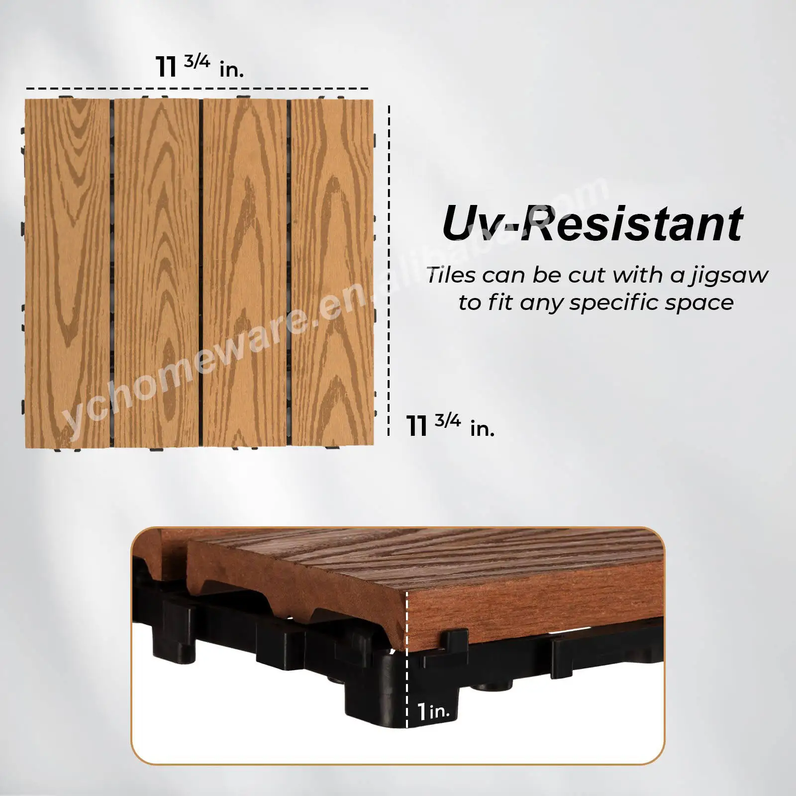 Decking Wood Patio Tiles 8 Slats Decking Tiles Easy Snap Interlocking Floor Tiles for Indoor and Outdoor