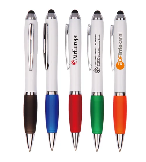 High quality custom logo promotion gift ball pen with colored touch screen stylus for smart mobile phone-support custom imprint