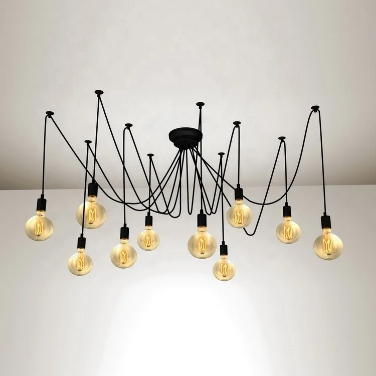 Hanging 10 Arms Edison Retro Spider Ceiling Restaurant Cluster Urban Black Electric Chandelier Pendant Lighting