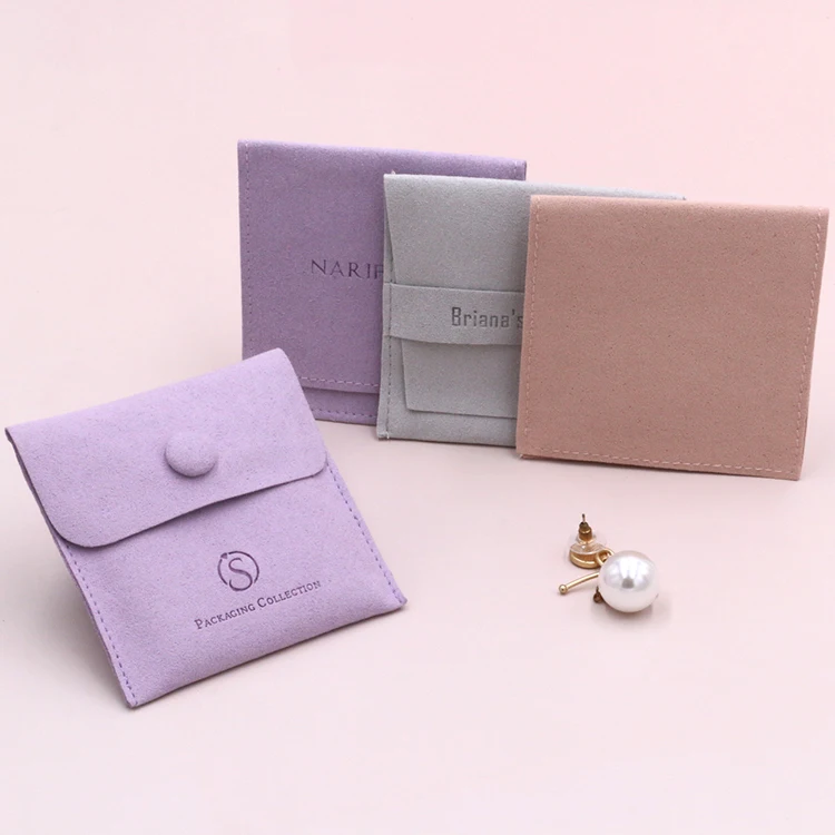 Black Snap Fabric Linen Jewellery Bags Custom Printed Suede Microfiber Pouch 10cm X 10cm Luxury Velvet Pouches For Jewelry