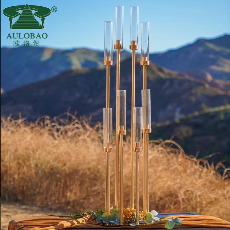 Wedding Table Centerpiece Gold Candlestick Candelabra Wedding Tall Centerpieces Chandelier Stainless Steel Golden Candle Holder