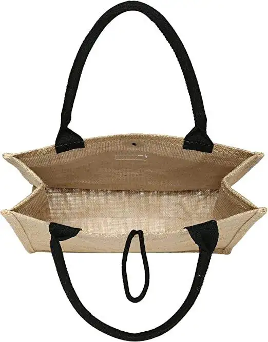 Custom Printed Logo  Strap Plain Grocery Shopping Promotional Hessian Burlap Jute Tote Bag For Advertising