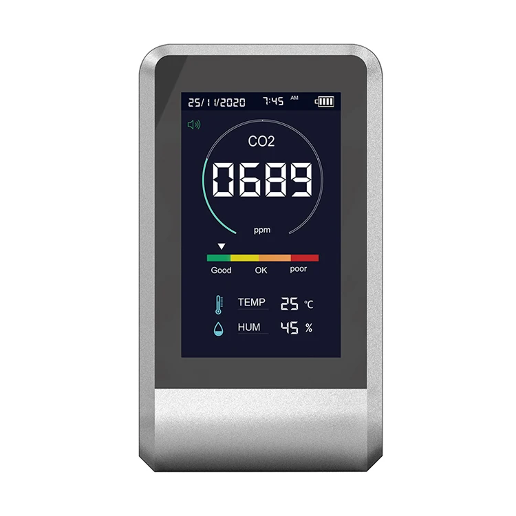  Air Quality Co2 Test Carbon Dioxide Meter Gas Detector Temperature Humidity Usb Recharge Monitor