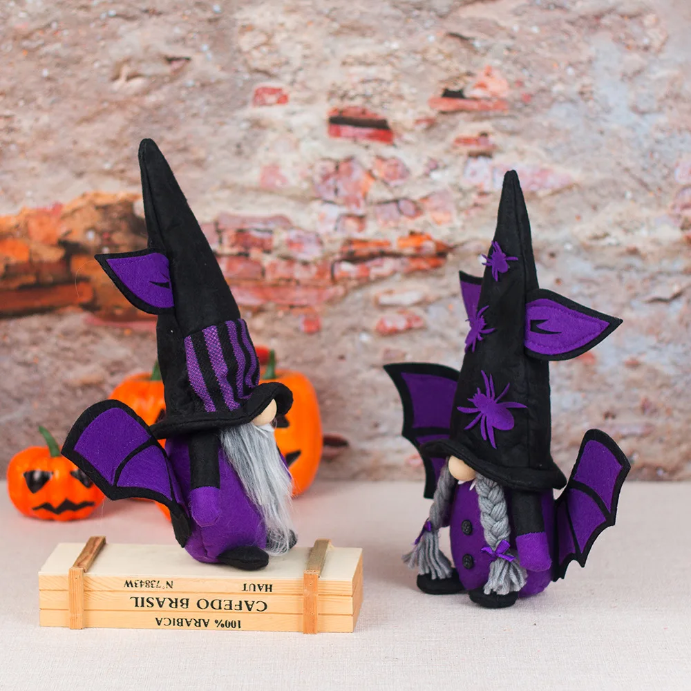 Halloween Plush Doll Purple Gnome With Bat Wings Figure Elf Toy Doll Halloween Party Decorations Ornaments