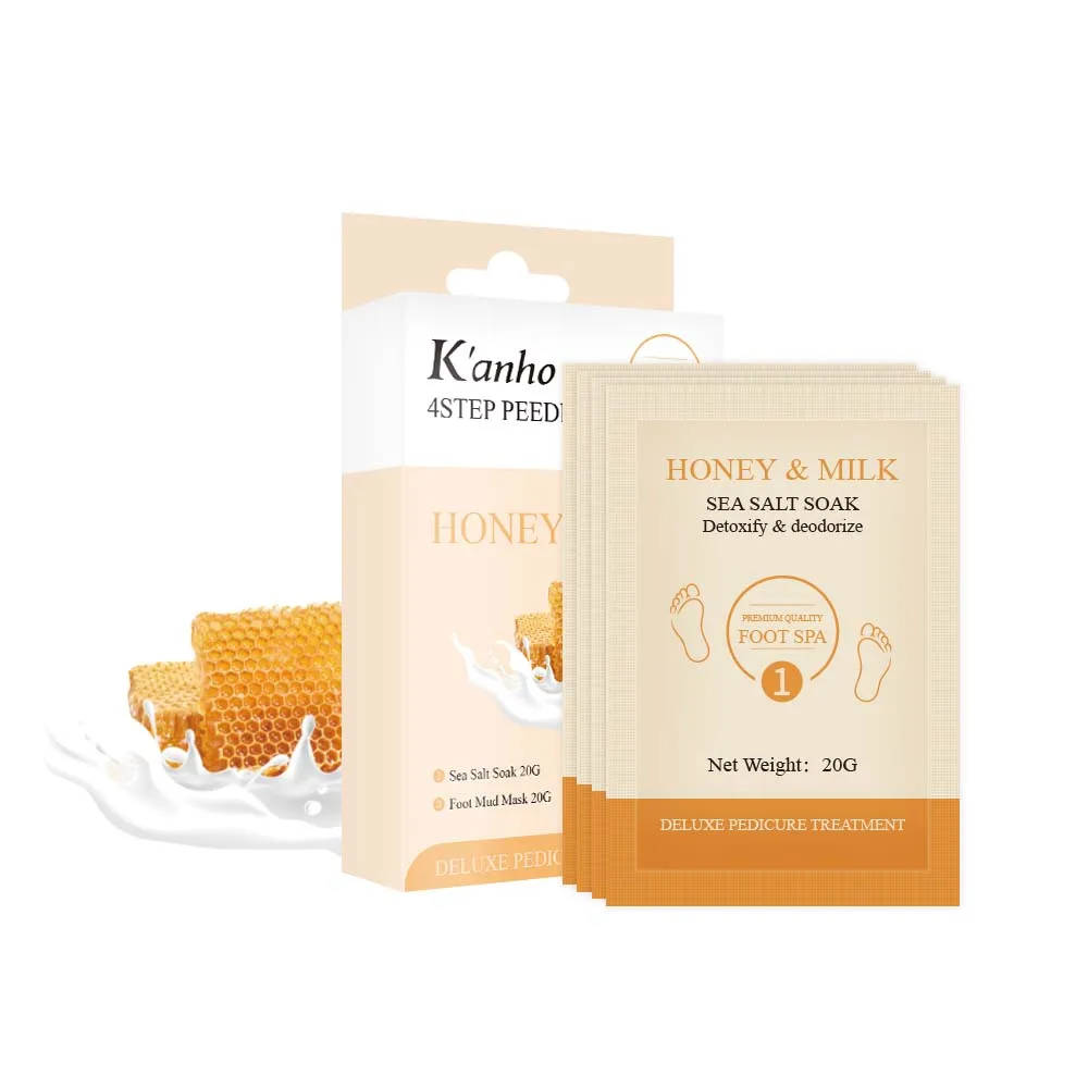 80g Honey Milk Sugar Scrub 4 Step Foot Care Kit Foot Soak Exfoliation Deep Nourishing Care