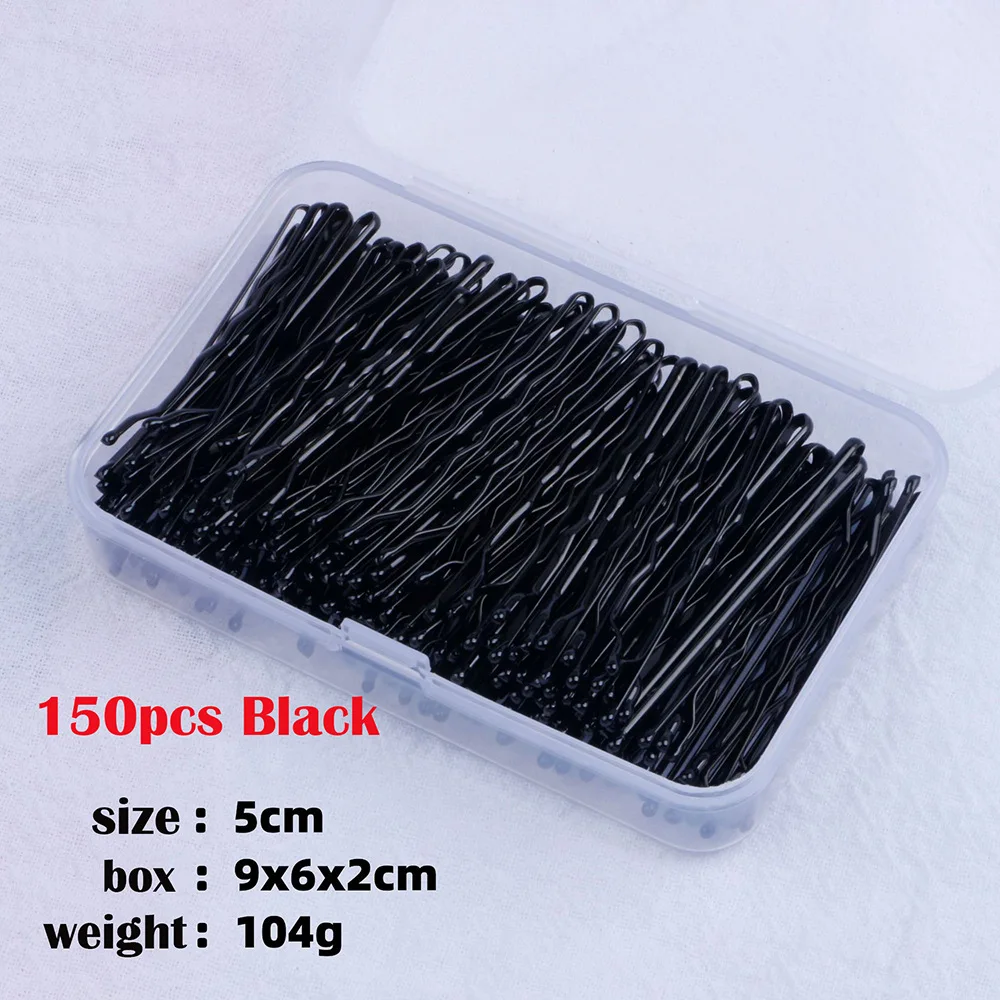 Fashion YiLiBer 5cm Small cross-border hot selling black straight hairpin round hair clip headdress 150pcs/box hairpins