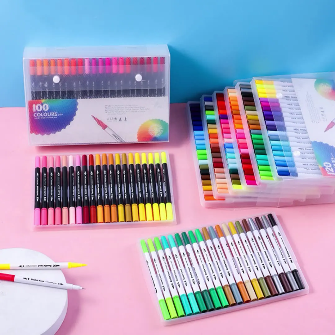 KEAS 24 Colors Dual Tip Brush Pens 24/48/60/72/100 Art Markers Brush Tip Watercolor Pen Set Dual Tip Brush Art Marker