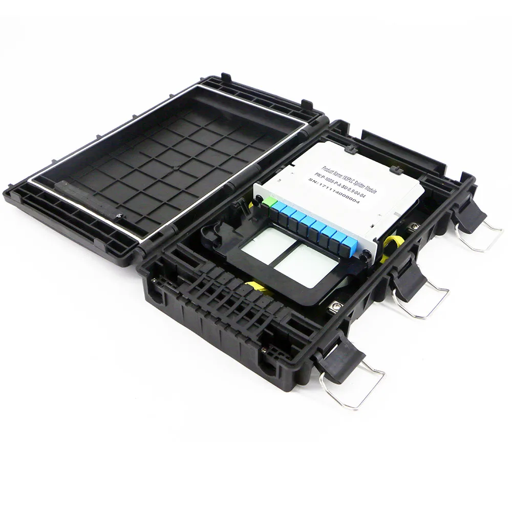 IP68 waterproof FTTH fiber optical terminal box with splice tray enclosure 1*8 plc splitter cable distribution box