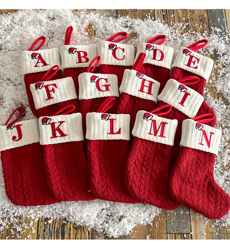 2023 New Arrival Personalized Winter Knit Stockings Christmas Alphabet Knitted Sock For Decoration Hanging Christmas Socks