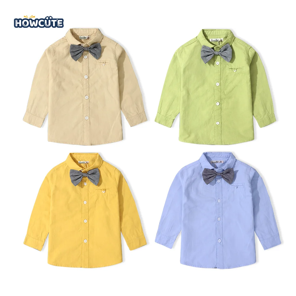 new arrival formal shirt bow tie turn down neck long sleeve solid color cotton custom school uniform for children