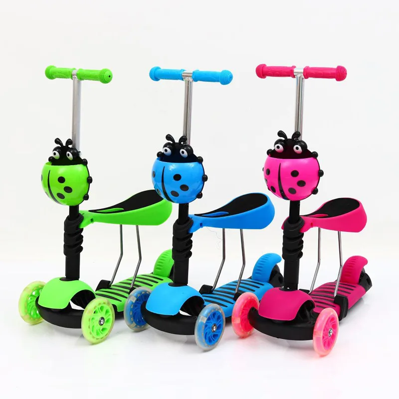 Factory Wholesale Cheap 3 Wheels Adjustable Height Kick Scooters Foot Scooters for Children with Removable Seat