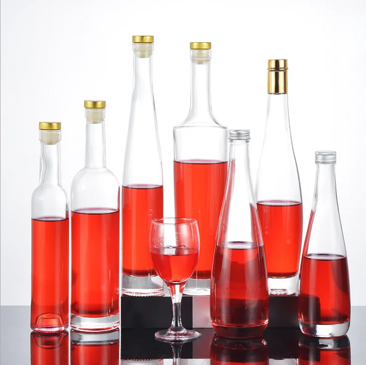 50ml-500ml champagne vodka liquor wine glass bottle whiskey glass bottle with cork stopper