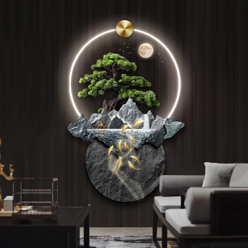 Factory direct selling decorative  Landscape  art Printing Decor  with acrylic diamonds painting home wall decor with LED light