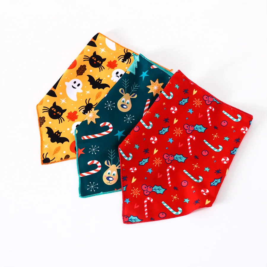Pet Christmas Halloween spot printing decoration triangle bib handkerchief cat dog holiday party dress up scarf cute bibs