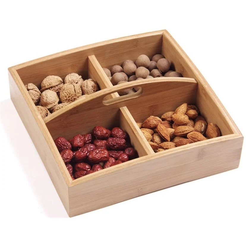 Chinese style wooden fruit tray candy snack sorting box household melon seed box