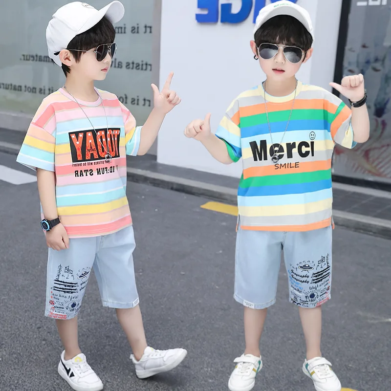 Boys Clothes Sets Summer 2022 Casual Outfits T-shirt + Pants 2 PCS Kids Boy Sport Suit Children Clothing Teen 3 6 8 9 10 Years