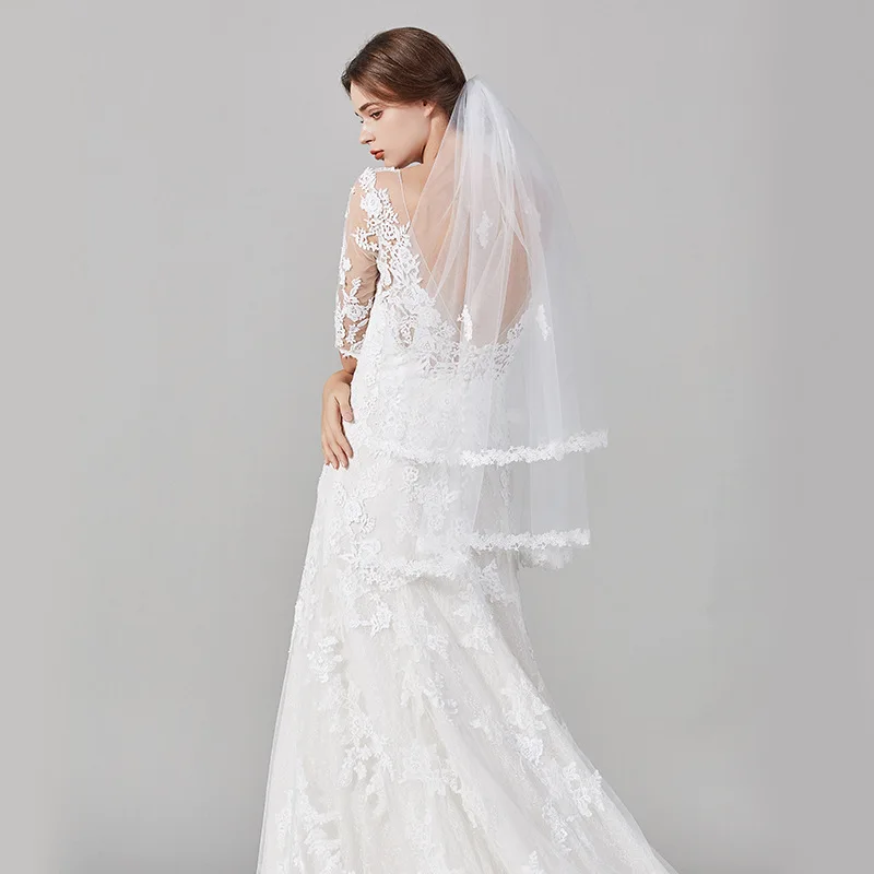 Handmade Floral Edge Soft Tulle Two-Layer Veil With Comb Bridal Shower Hen Party Wedding Hair Accessories