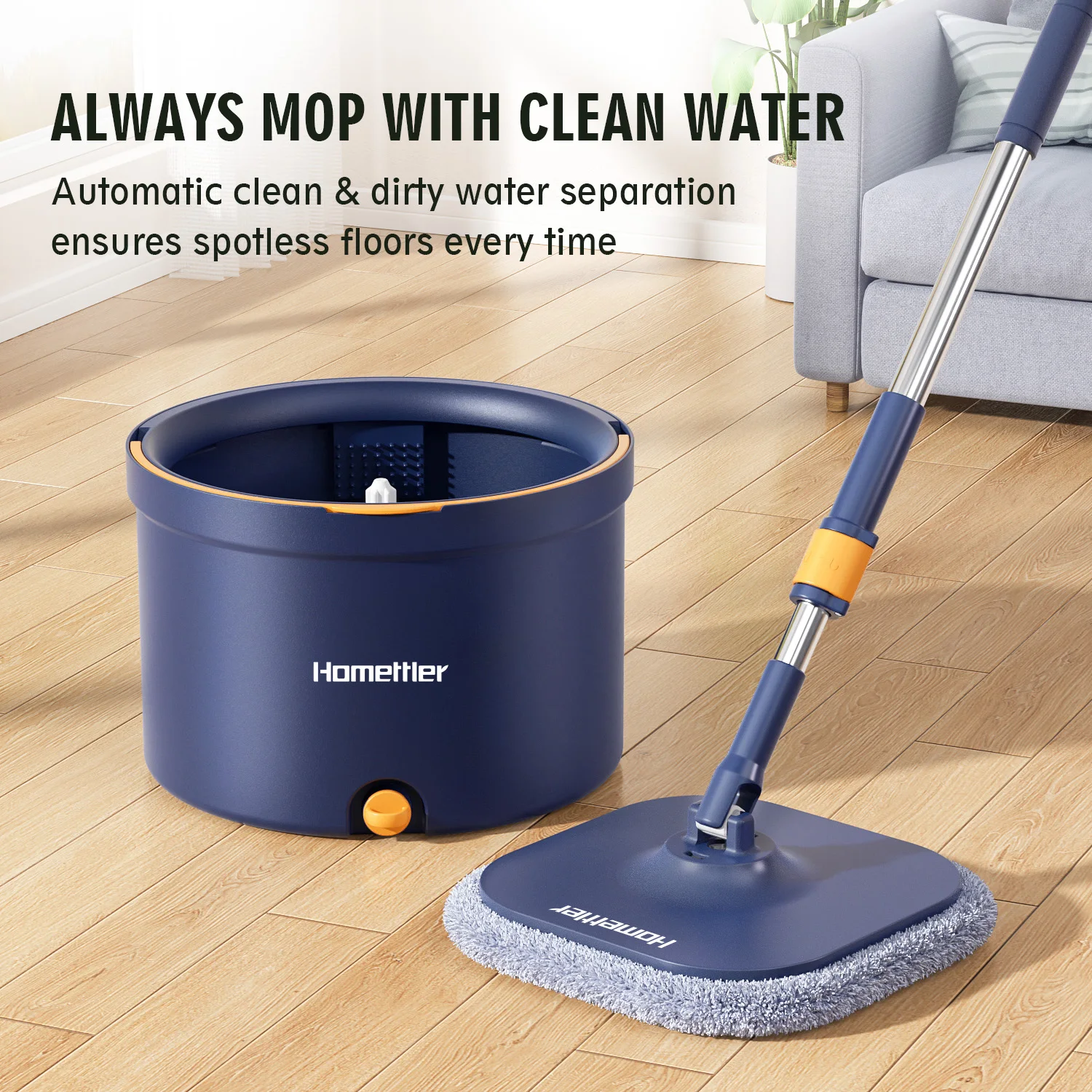 HOMELLTER spin mop bucket set with 360 rotating clean  and dirty separation  bucket household product cleaning tool