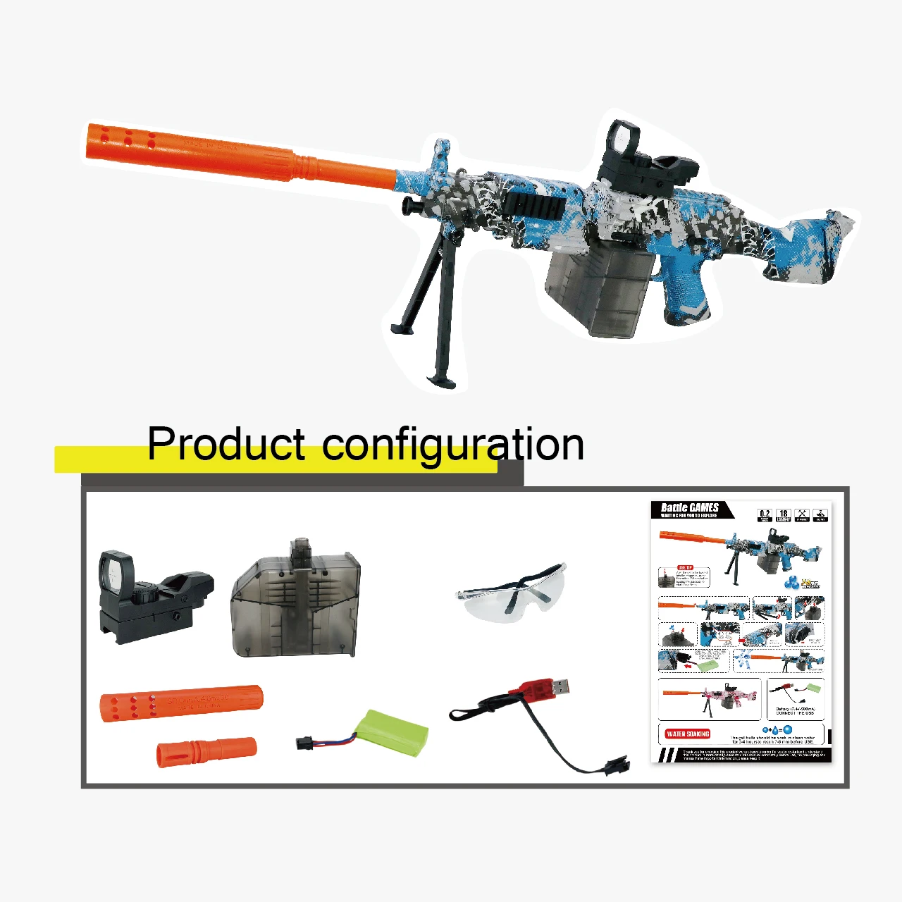 Factory Sale Electric Splat Blaster M249 Toy Gun with Soft Bullet Ammo ABS Material Splat Blaster Toy Pistol Gift